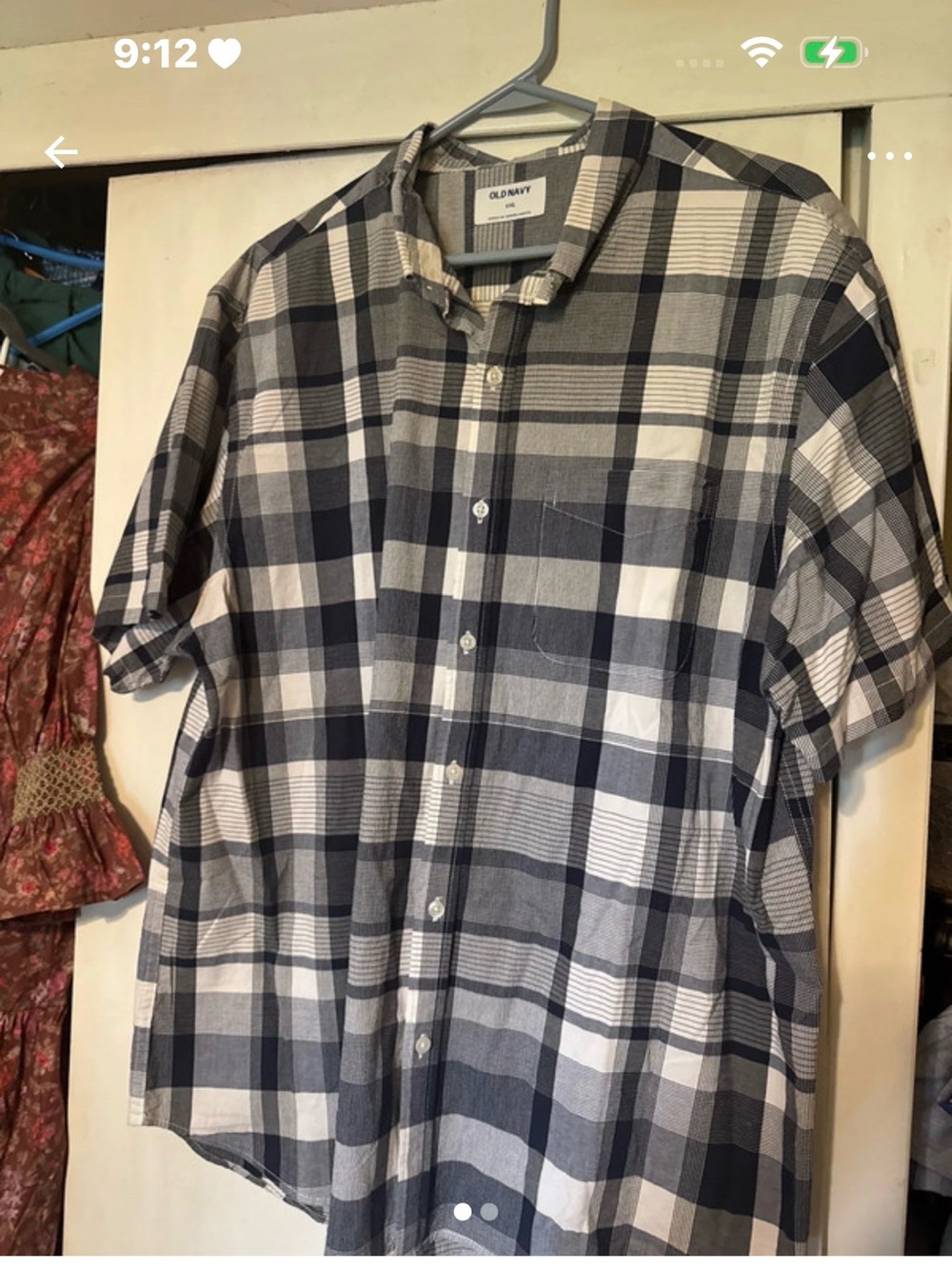 Old Navy Blue and White Plaid Short-Sleeve Button-Down Shirt